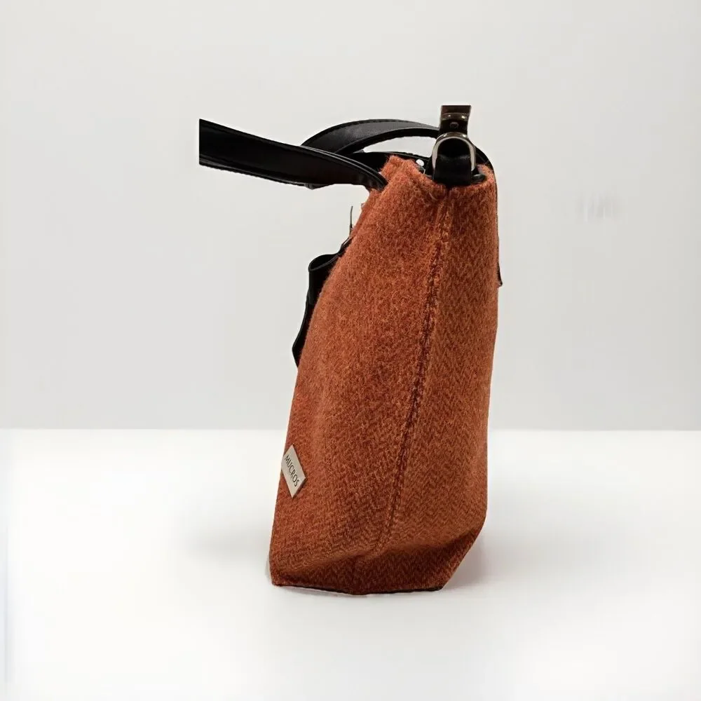 Mucros Weavers Emily Style Tweed Wool Hand Bag Burnt Orange Ireland Bow Accent